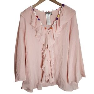 Paul & Joe Paris Blouse Women's Small 100%‎ Silk Floral Flowy Pink